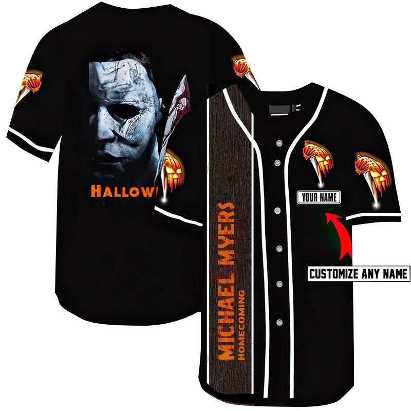 Scary Michael Myers Pumpkin Halloween Personalized Baseball Jersey Shirt