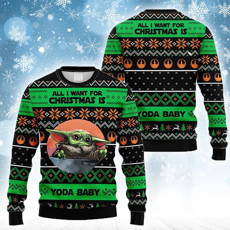 Baby Yoda All I Want For Christmas Is Ugly Sweater Star Wars Jumper