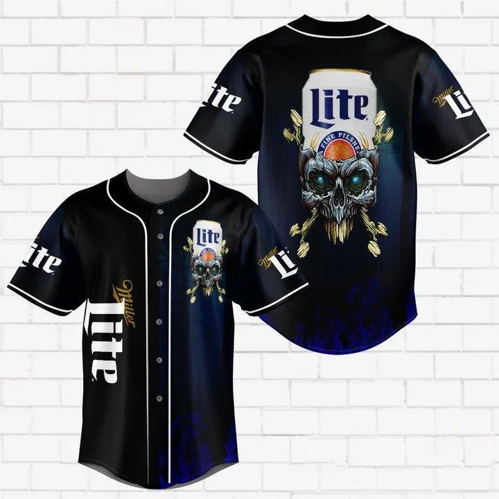 Skull with Miller Lite Baseball Jersey | Miller Lite Jersey Shirt