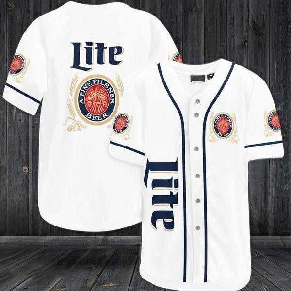 White Miller Lite Baseball Jersey | Miller Lite Jersey Shirt