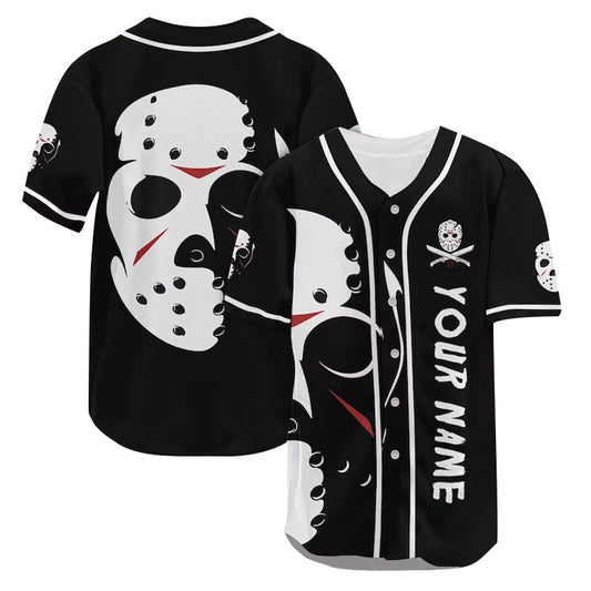 Personalized Jason Voorhees Mask Black Baseball Jersey