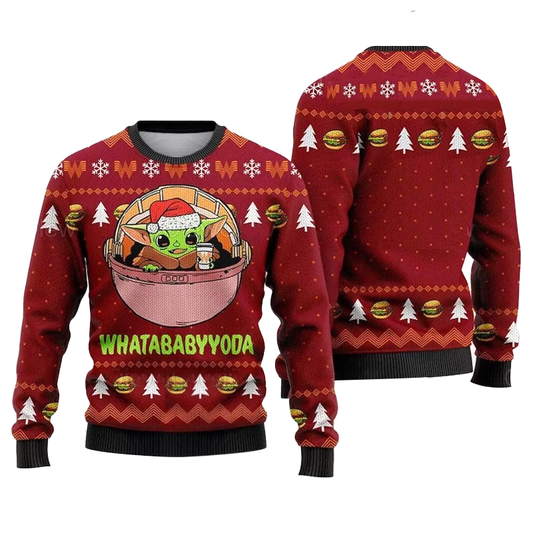 Whatababyyoda Snow Christmas Ugly Sweater