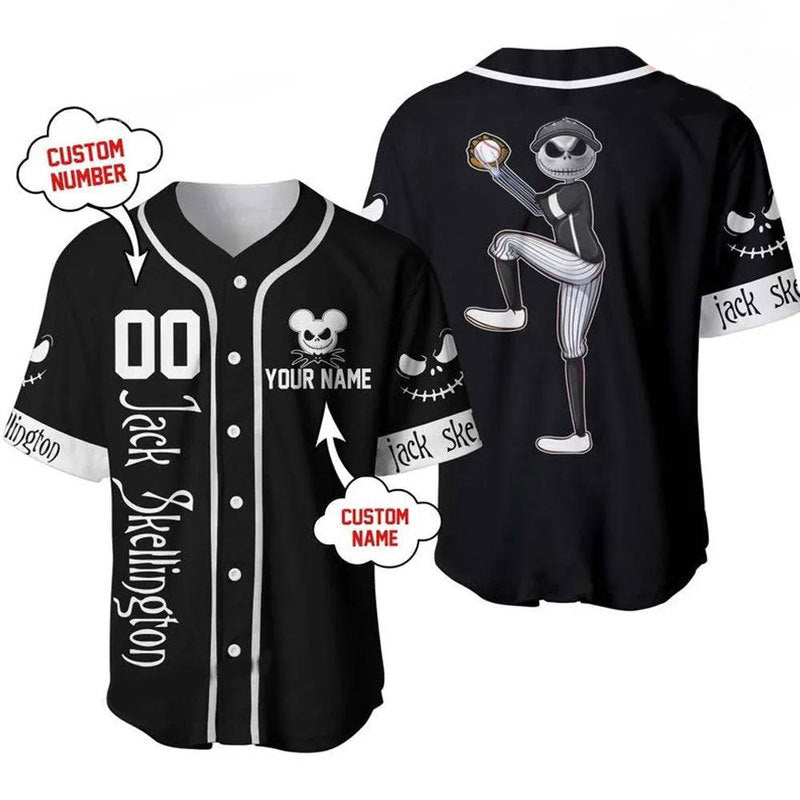 Personalized Jack Skellington Play Ball Black Baseball Jersey