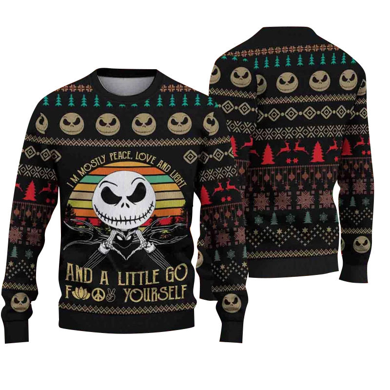 Jack Skellington Mostly Peace Love Light Christmas Ugly Sweater