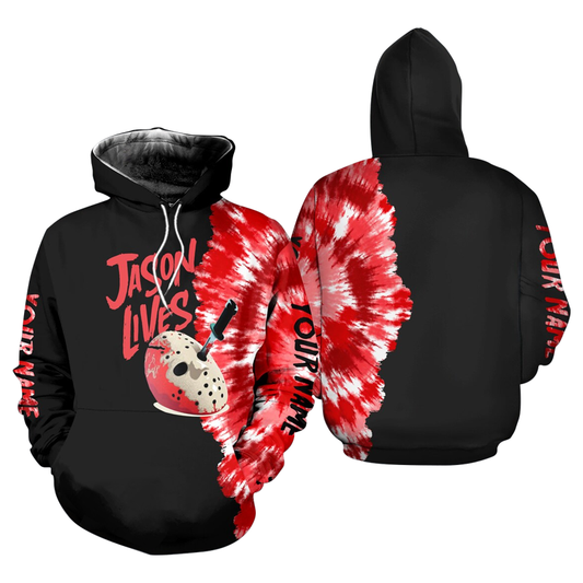 Personalized Jason Lives Red And White Tie Dye Hoodie