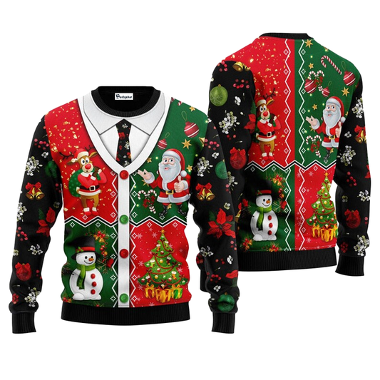 Santa Claus Snowman Reindeer Ugly Sweater