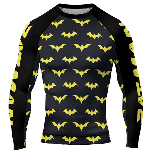 Yellow Night Bat Men's Long Sleeve Rash Guard