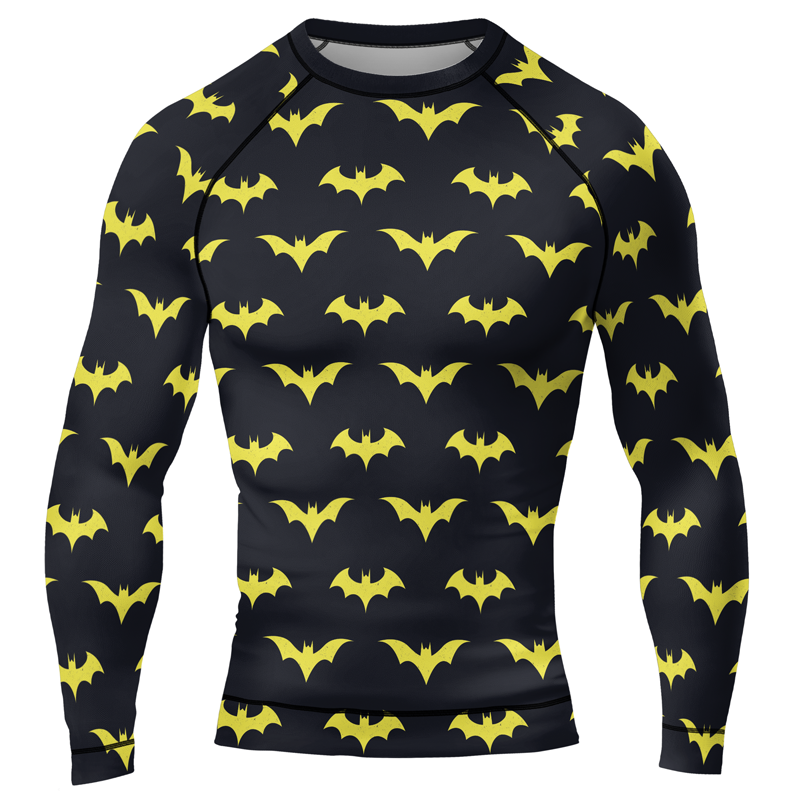 Yellow Night Bat Men's Long Sleeve Rash Guard