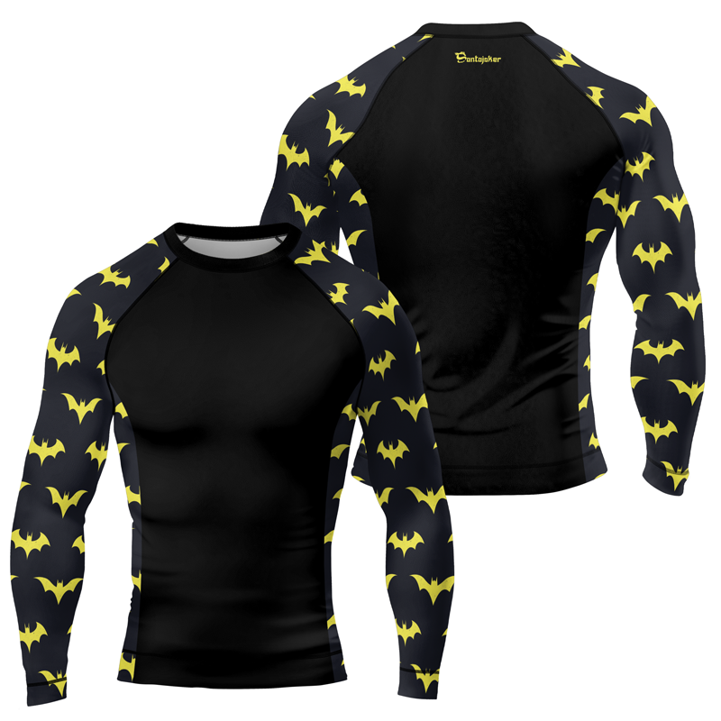 Yellow Night Bat Men's Long Sleeve Rash Guard