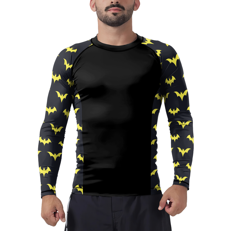 Yellow Night Bat Men's Long Sleeve Rash Guard