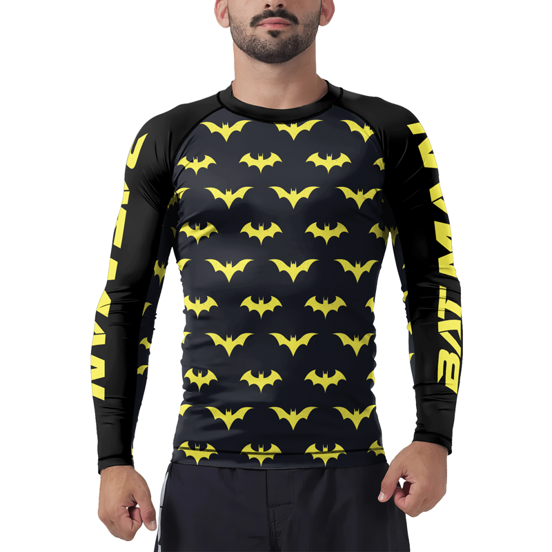 Yellow Night Bat Men's Long Sleeve Rash Guard