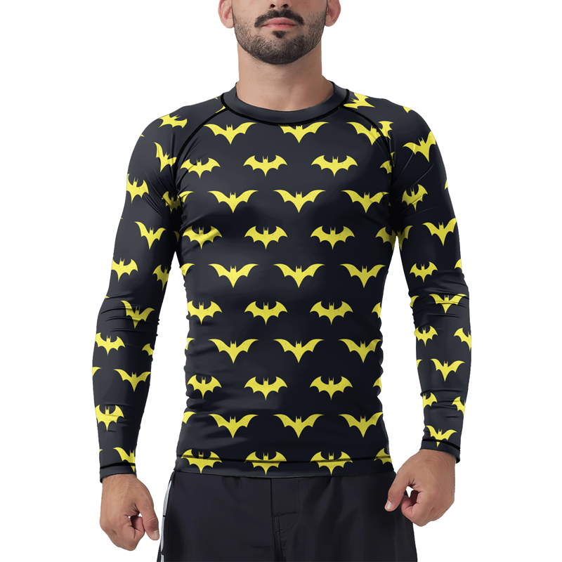 Yellow Night Bat Men's Long Sleeve Rash Guard