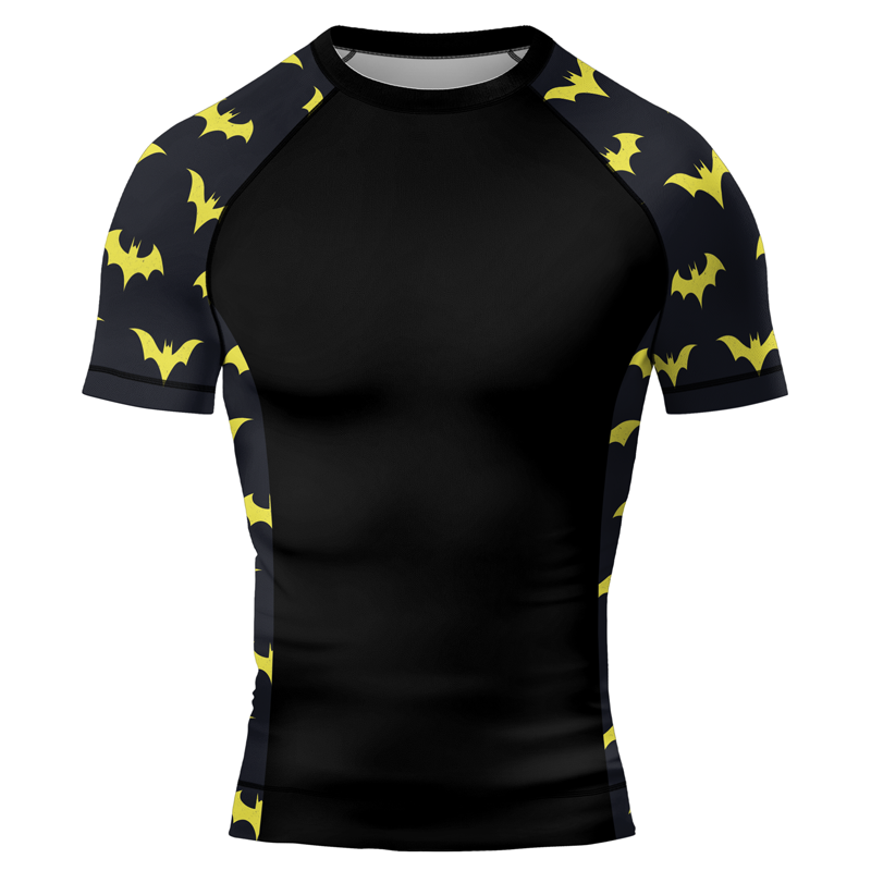 Yellow Night Bat Men's Short Sleeve Rash Guard