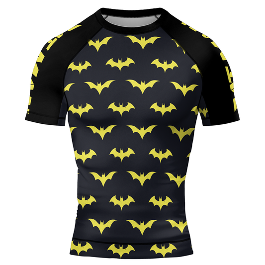 Yellow Night Bat Men's Short Sleeve Rash Guard