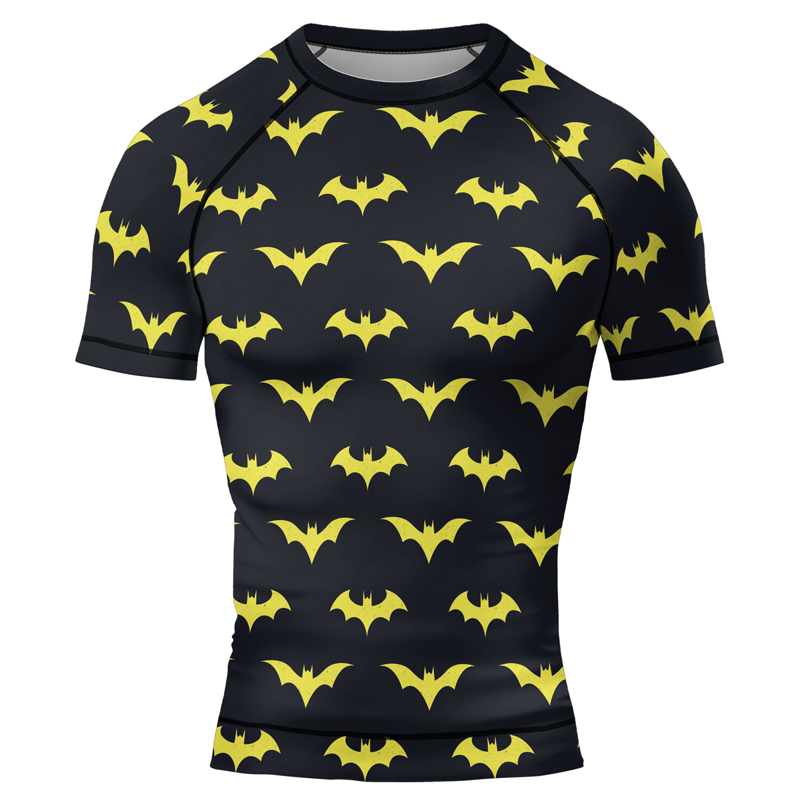 Yellow Night Bat Men's Short Sleeve Rash Guard