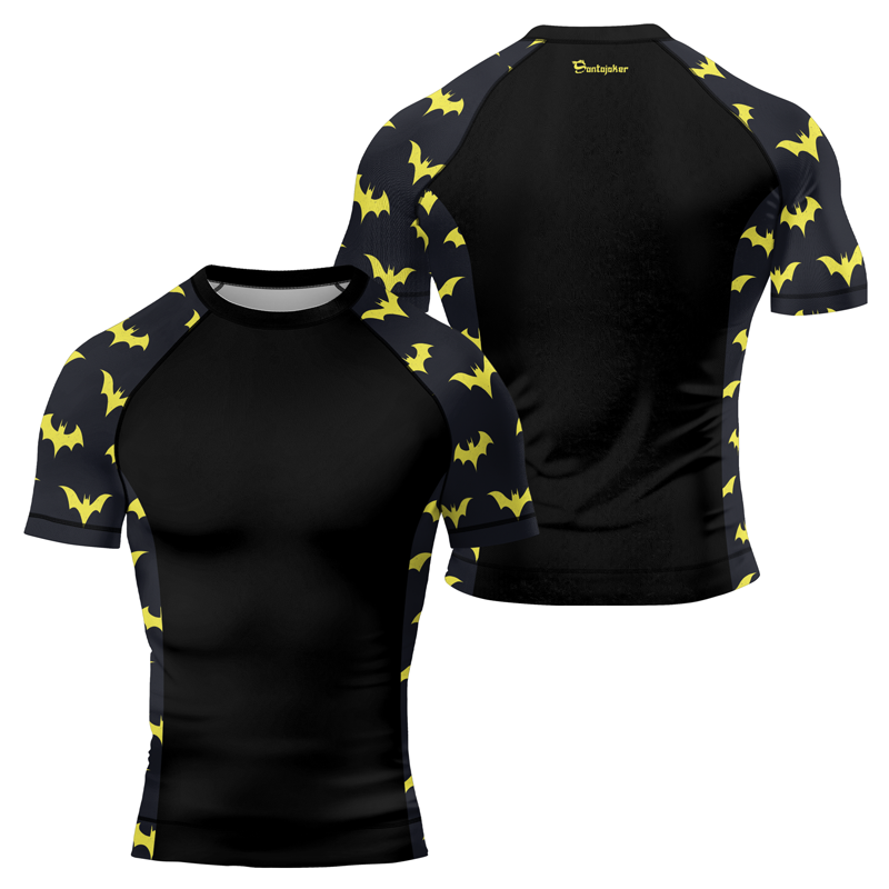 Yellow Night Bat Men's Short Sleeve Rash Guard