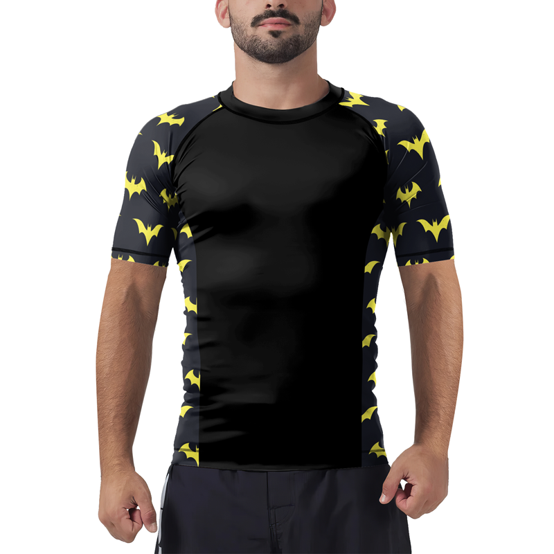 Yellow Night Bat Men's Short Sleeve Rash Guard