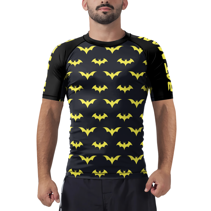 Yellow Night Bat Men's Short Sleeve Rash Guard