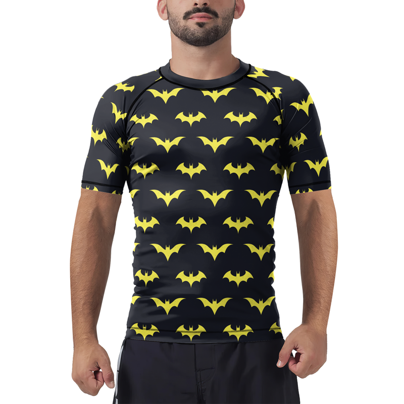 Yellow Night Bat Men's Short Sleeve Rash Guard