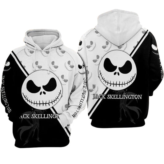 Jack Skellington Face Black White Hoodie