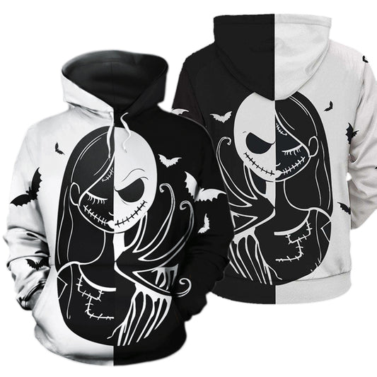 Jack Skellington & Sally White Black Hoodie