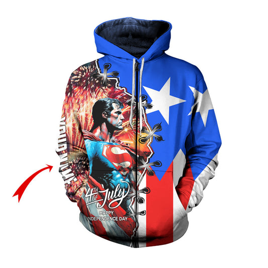 Personalized Superman Fourth Of July Zip Hoodie