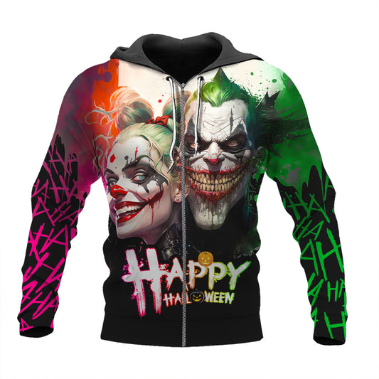 Joker And Harley Quinn Happy Halloween Zip Hoodie