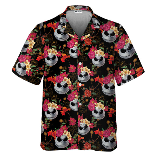 Jack Skellington Flower Pattern Hawaiian Shirt