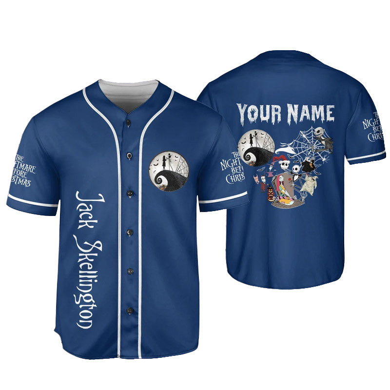 Personalized Jack Skellington Sally Under Moon Baseball Jersey