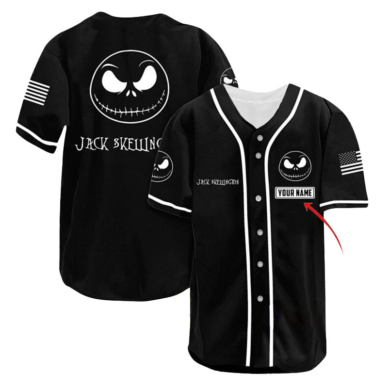 Personalized Jack Skellington USA Flag Baseball Jersey