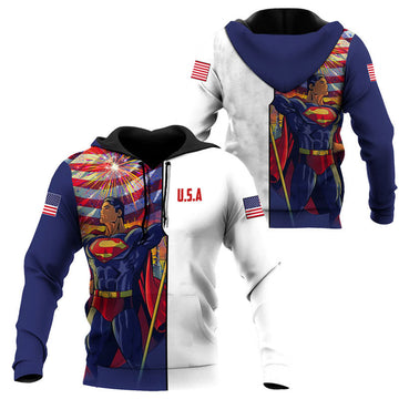 Superman USA Flag Fourth Of July Hoodie