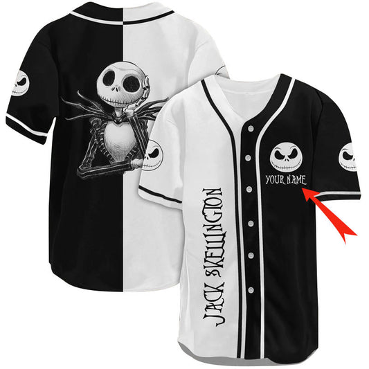 Personalized Jack Skellington White Black Baseball Jersey