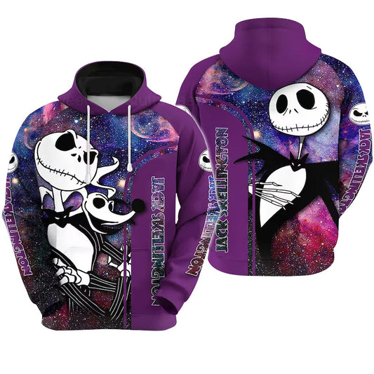 Jack Skellington And Zero Purple Galaxy Hoodie