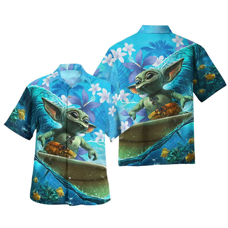 Baby Yoda Surfing Hawaiian Shirt