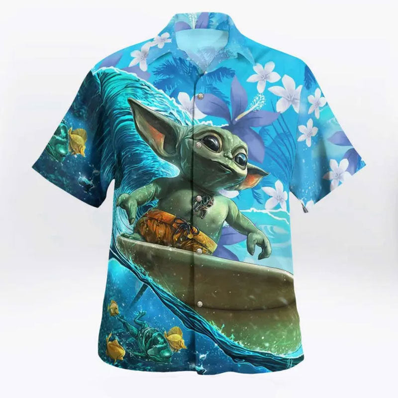 Baby Yoda Surfing Hawaiian Shirt