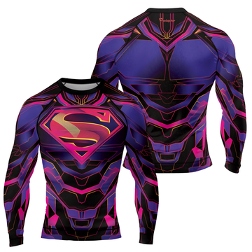 Superman Neon Emblem Men's Long Sleeve Rash Guard | Superman Shirts