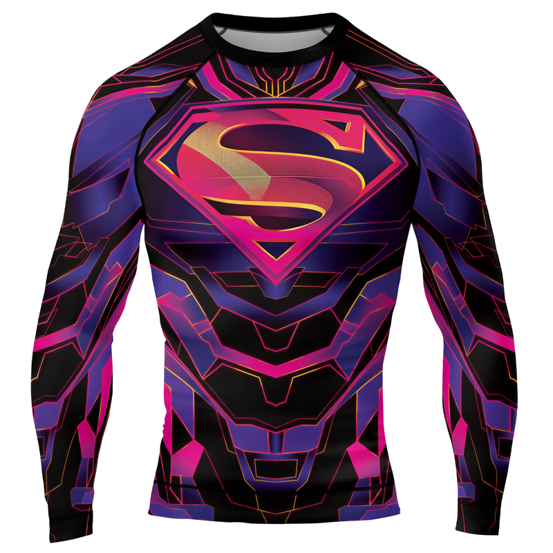 Superman Neon Emblem Men's Long Sleeve Rash Guard | Superman Shirts