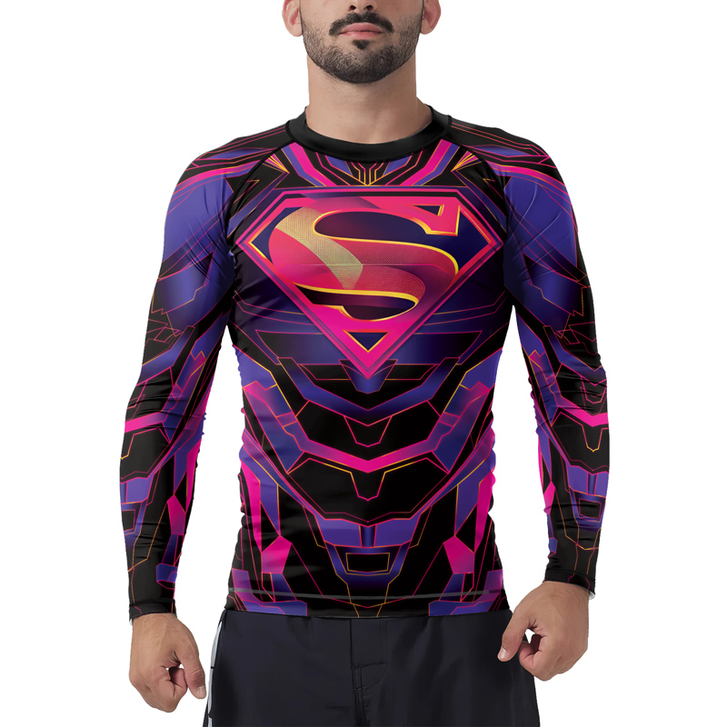 Superman Neon Emblem Men's Long Sleeve Rash Guard | Superman Shirts