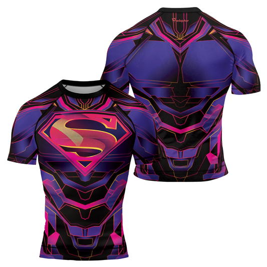 Superman Neon Emblem Men's Short Sleeve Rash Guard | Superman Shirts