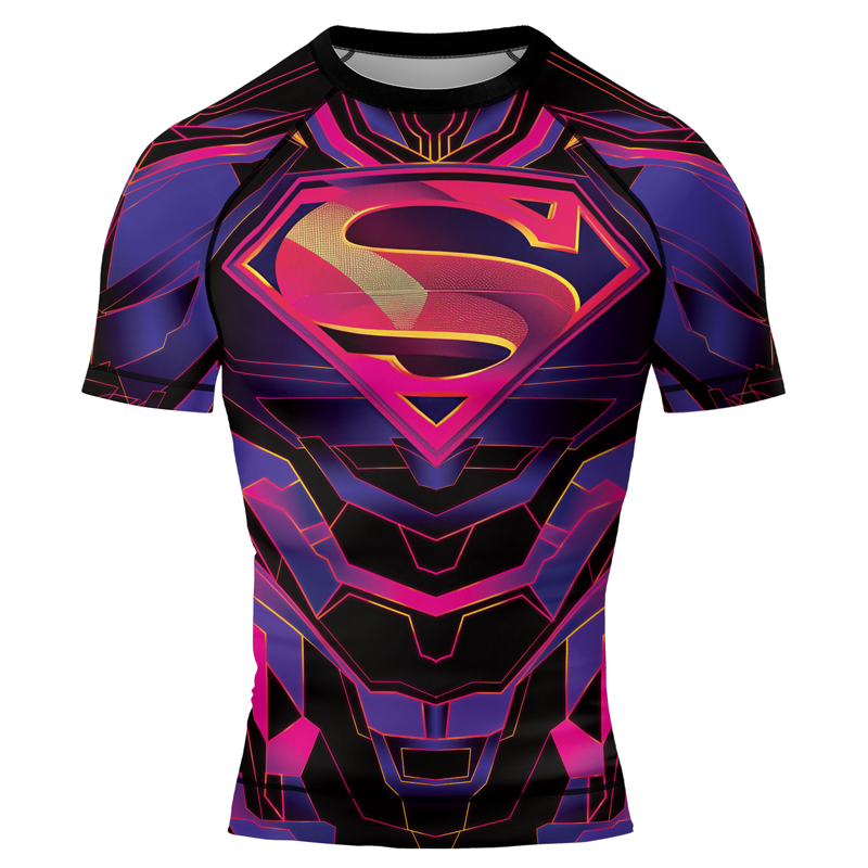 Superman Neon Emblem Men's Short Sleeve Rash Guard | Superman Shirts