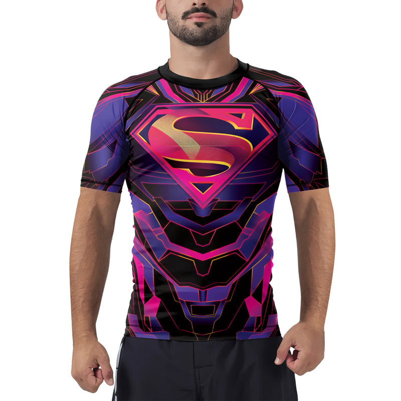 Superman Neon Emblem Men's Short Sleeve Rash Guard | Superman Shirts