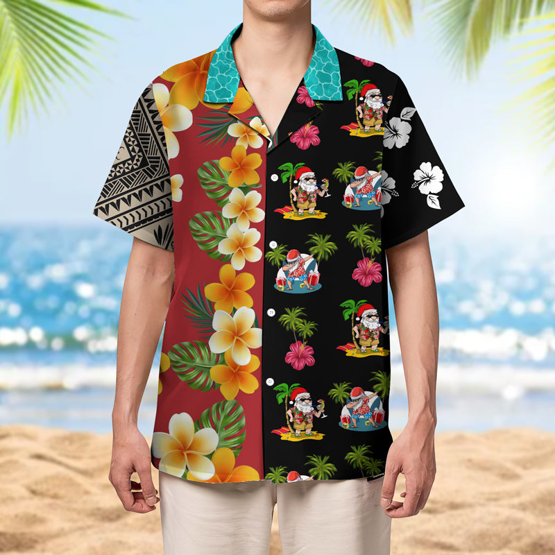 Santa Claus Tropical Flower Hawaiian Shirt