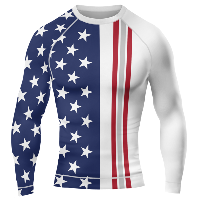 Stars and Stripes Men's Long Sleeve Rash Guard | Patriotic Rash Guard