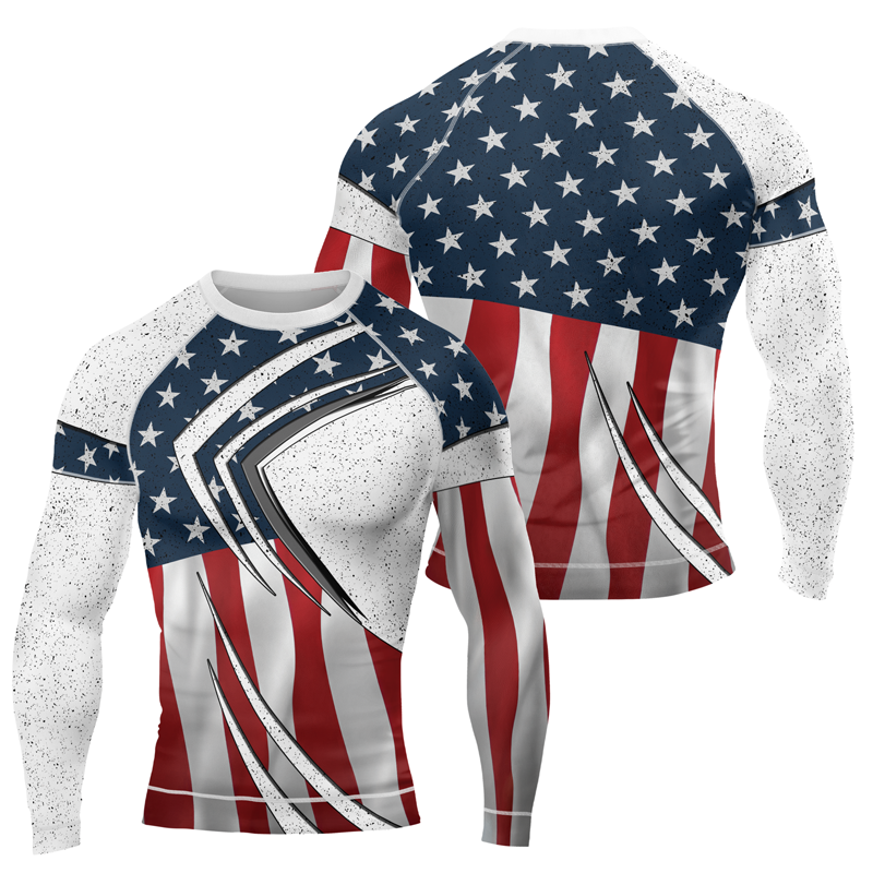 United States Flag Men's Long Sleeve Rash Guard | Patriotic Rash Guard