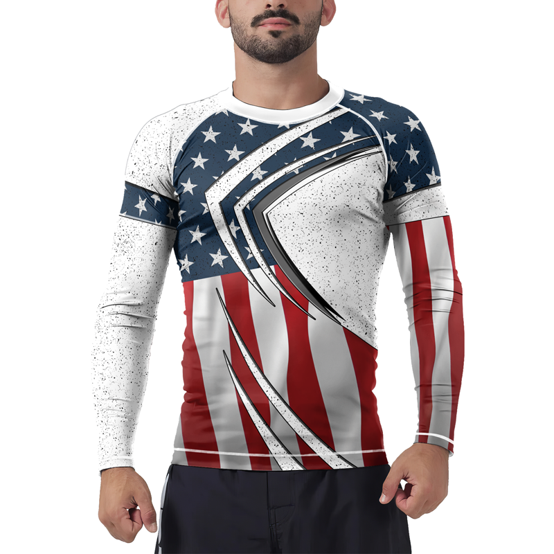 United States Flag Men's Long Sleeve Rash Guard | Patriotic Rash Guard