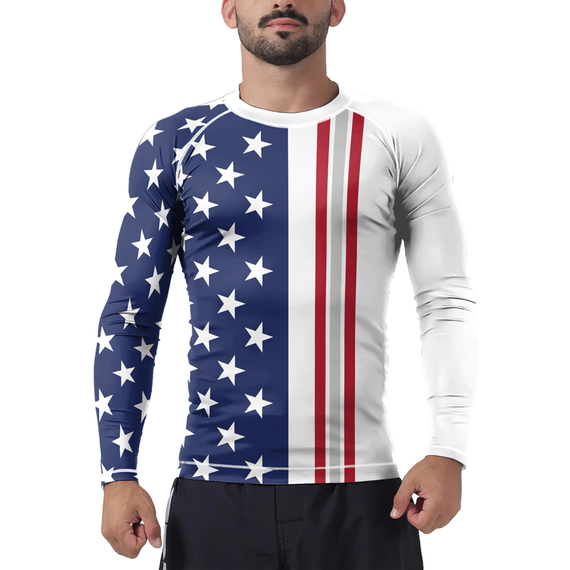 Stars and Stripes Men's Long Sleeve Rash Guard | Patriotic Rash Guard