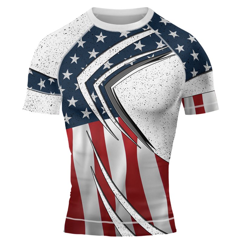 United States Flag Men's Short Sleeve Rash Guard | Patriotic Rashguard