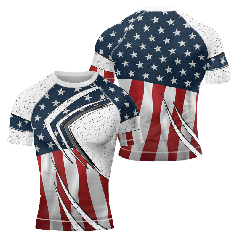 United States Flag Men's Short Sleeve Rash Guard | Patriotic Rashguard