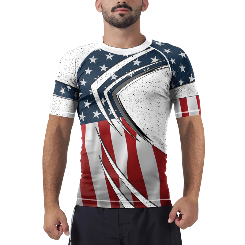 United States Flag Men's Short Sleeve Rash Guard | Patriotic Rashguard