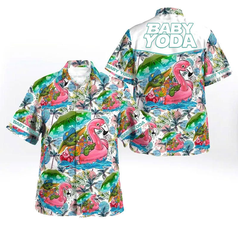 Baby Yoda Flamingo Hawaiian Shirt